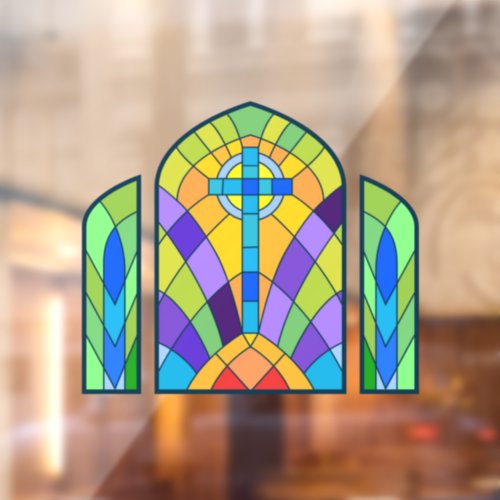 Religious Cross Faux Stained Glass Decorative Window Cling