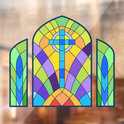 Religious Cross Faux Stained Glass Decorative Window Cling