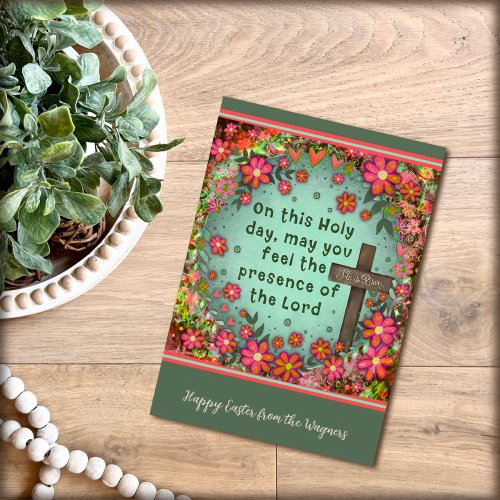 Religious Cross Floral Happy Easter Custom Card