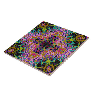 Religious Cross fractal colorful kaleida art Ceramic Tile