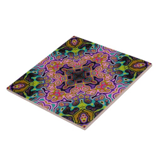 Religious Cross fractal colorful kaleida art  Ceramic Tile