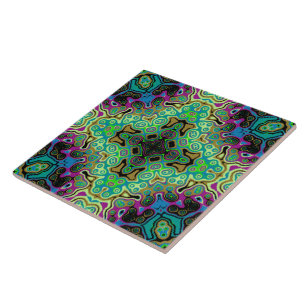 Religious Cross fractal colorful kaleida art  Ceramic Tile