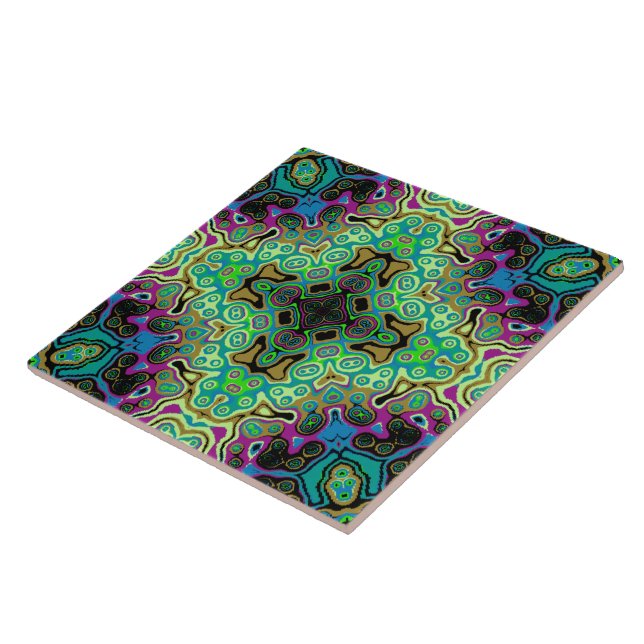 Religious Cross fractal colorful kaleida art  Ceramic Tile (Side)