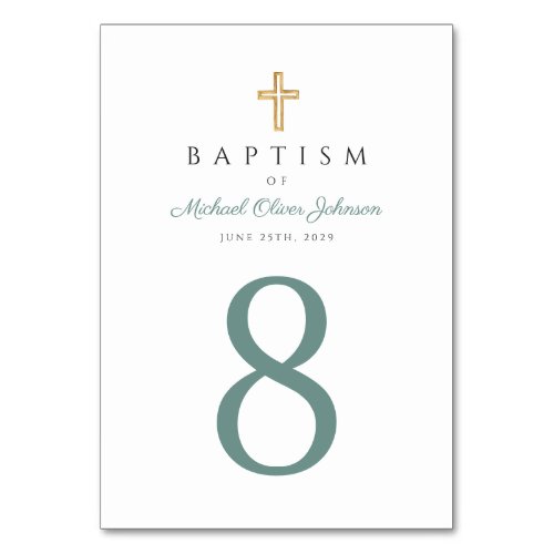 Religious Cross Green Boy Baptism Table Number