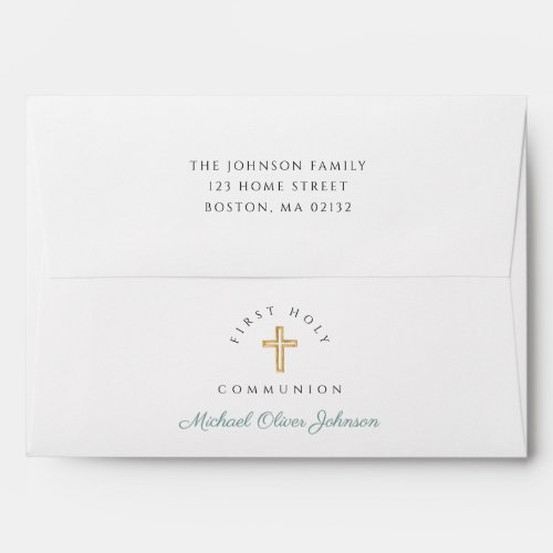 Religious Cross Green Boy First Communion Envelope