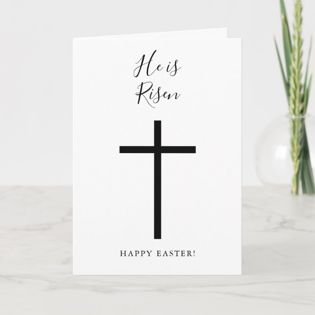 Religious Cross He is Risen Easter   Holiday Card (Front)