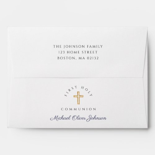 Religious Cross Navy Blue Boy First Communion Envelope