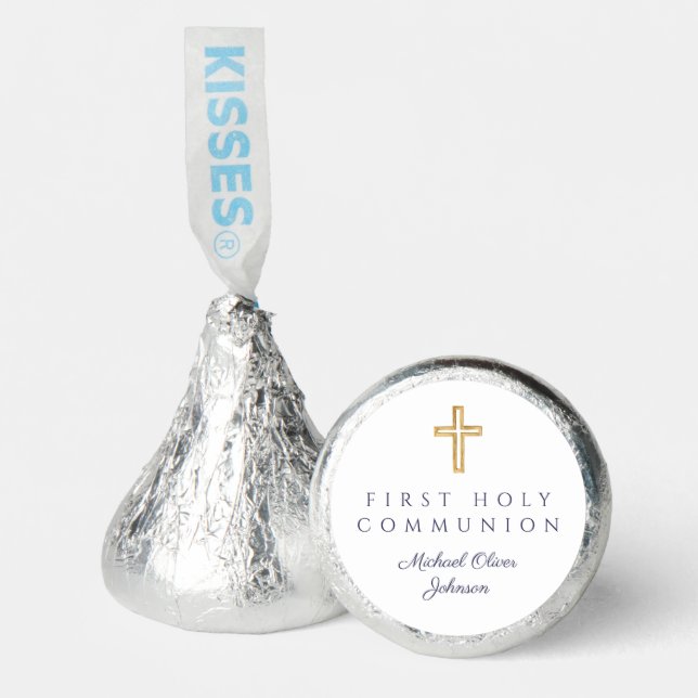 Religious Cross Navy Blue Boy First Communion Hershey®'s Kisses® (Front)