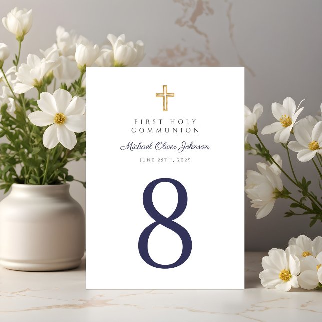 Religious Cross Navy Blue Boy First Communion Table Number (Religious Cross Navy Blue Boy First Communion Table Number)