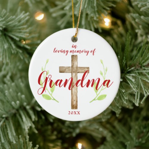 Religious Cross Personalized In Memory of Grandma Ceramic Ornament