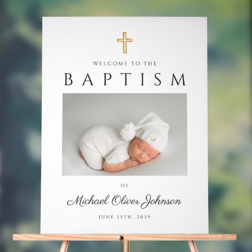 Religious Cross Photo Boy Baptism Welcome Acrylic Sign
