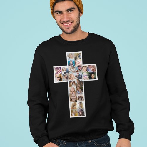 Religious Cross Photo Collage Memorial Sweatshirt