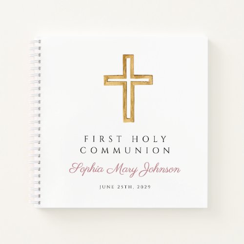 Religious Cross Pink First Communion Guestbook Notebook