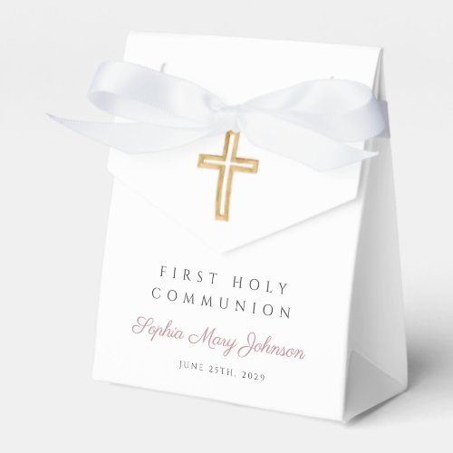 Religious Cross Pink Girl First Communion Favor Boxes