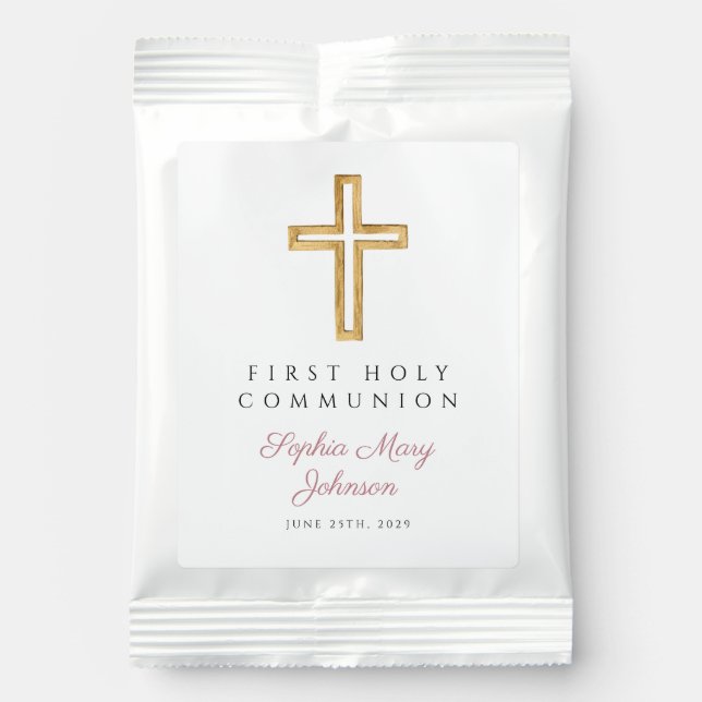 Religious Cross Pink Girl First Communion  Hot Chocolate Drink Mix (Front)