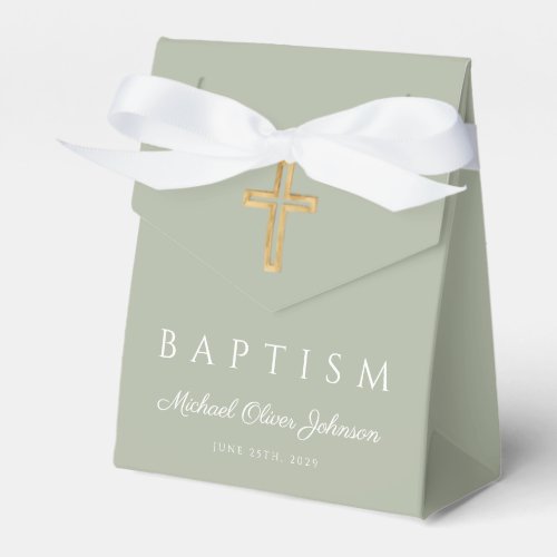 Religious Cross Sage Green Baptism  Favor Boxes
