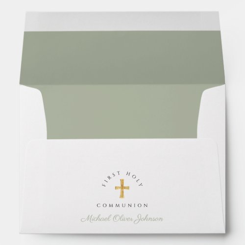 Religious Cross Sage Green Boy First Communion Envelope