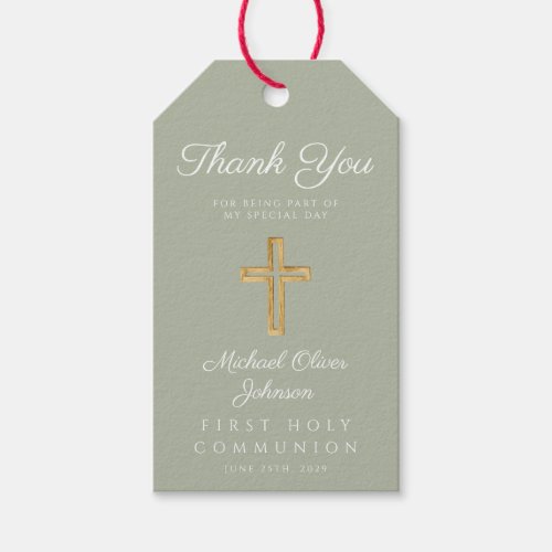 Religious Cross Sage Green First Communion  Gift Tags