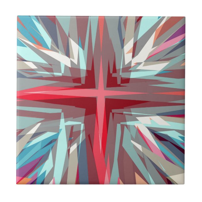 Religious cross starburst ceramic tile (Front)