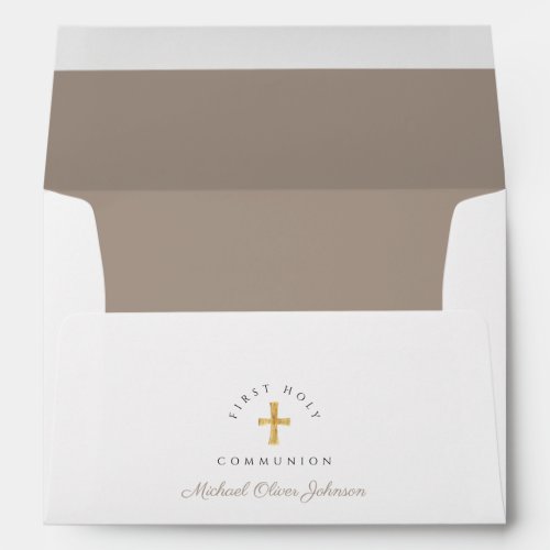 Religious Cross Taupe Boy First Communion Envelope