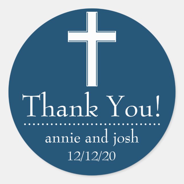 Religious Cross Thank You Labels (Navy Blue/White) (Front)
