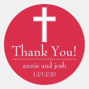 Religious Cross Thank You Labels (red / White) by WindyCityStationery at Zazzle