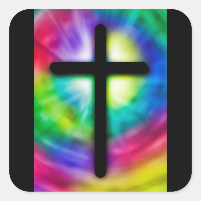 Religious Cross Tie Dye Background Stickers (Front)