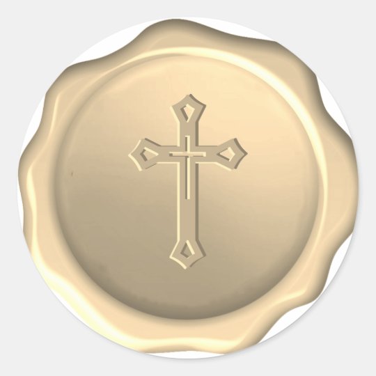 Religious Cross Wax Seal Embossed Golden Sticker