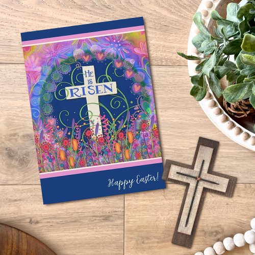 Religious Cross Wildflowers Happy Easter Custom Card