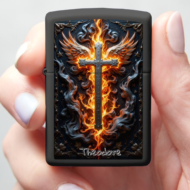 Religious Cross Wings Fire Lighter (In Hand)