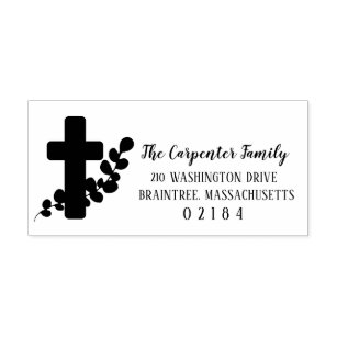 Religious Cross with Eucalyptus   Return Address Self-inking Stamp