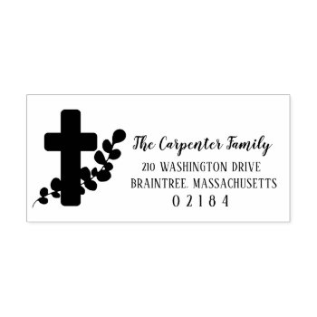 Religious Cross With Eucalyptus | Return Address Self-inking Stamp by labellarue at Zazzle