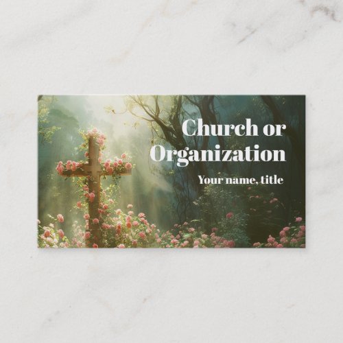 Religious Cross with roses in the Secret Garden Business Card