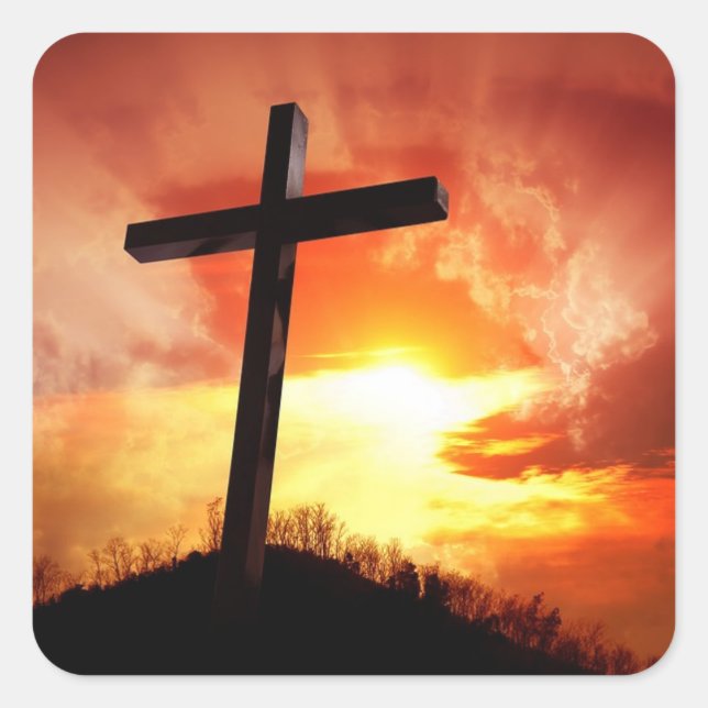 Religious Crosses at Sunset Easter Stickers (Front)