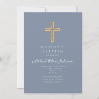 Religious Dusty Blue Wood Cross Boy Baptism
