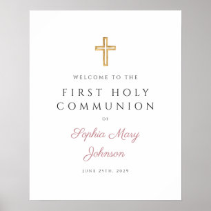Religious Dusty Pink Girl First Communion Welcome Poster