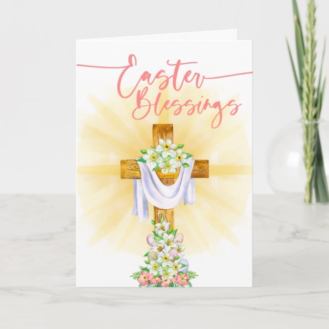 Religious Easter Blessings Floral Cross Card (Front)