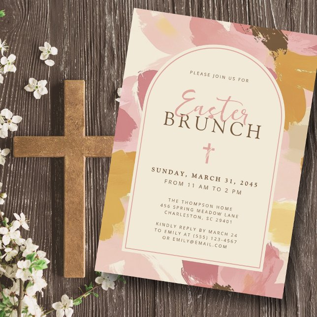  Religious Easter Brunch Modern Pink Floral Invitation (Creator Uploaded)