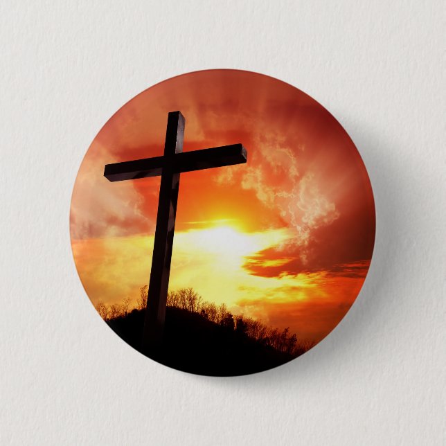 Religious Easter Cross at Sunset Button (Front)
