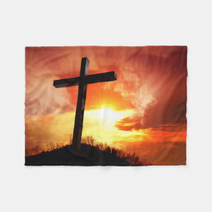 Religious Easter Cross at Sunset Fleece Blanket