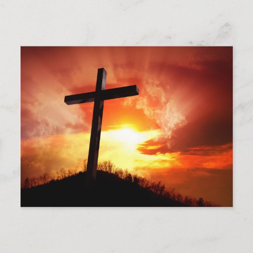 Religious Easter Cross at Sunset Holiday Postcard