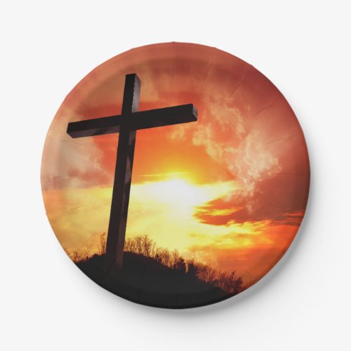 Religious Easter Cross at Sunset Paper Plates