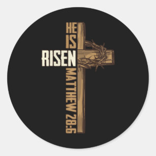 Religious Easter Cross He Is Risen Jesus Christian Classic Round Sticker
