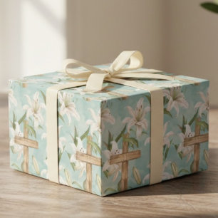 Religious Easter Cross & Lily Pastel Christian Wrapping Paper