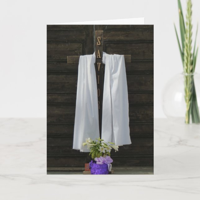 Religious Easter Greeting Card, Wooden Cross Holiday Card (Front)