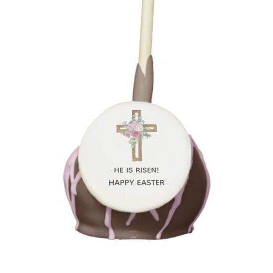 Religious Easter He is Risen Wood Cross Floral  Cake Pops