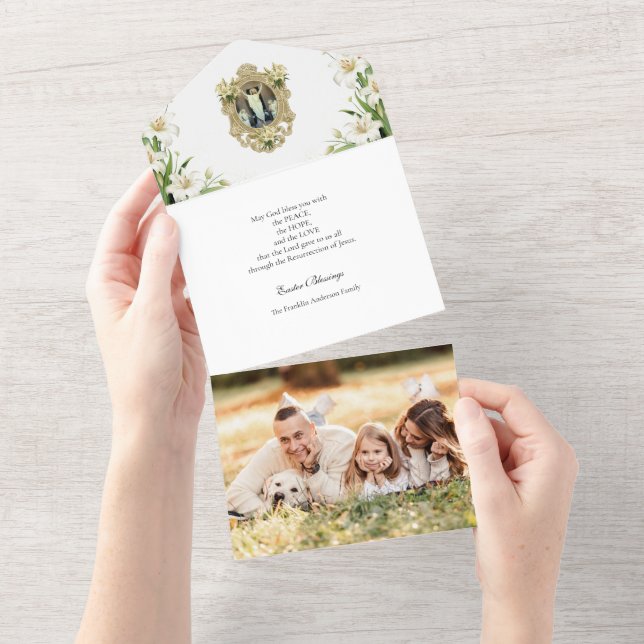 Religious Easter Photo  White Lilies Prayer  All In One Invitation (Tearaway)