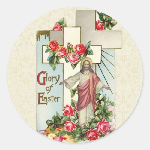Religious Easter Resurrection Jesus Floral Classic Round Sticker
