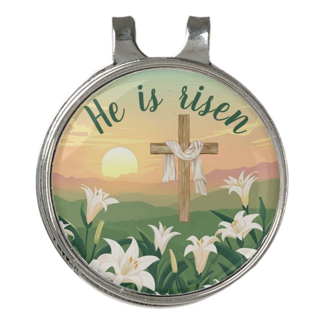 Religious Easter sunrise Christian cross  Golf Hat Clip (Front)