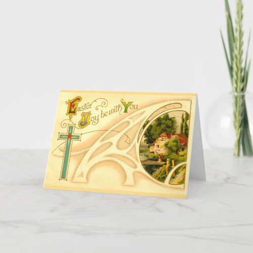 Religious Easter with Cross  Vignette Holiday Card